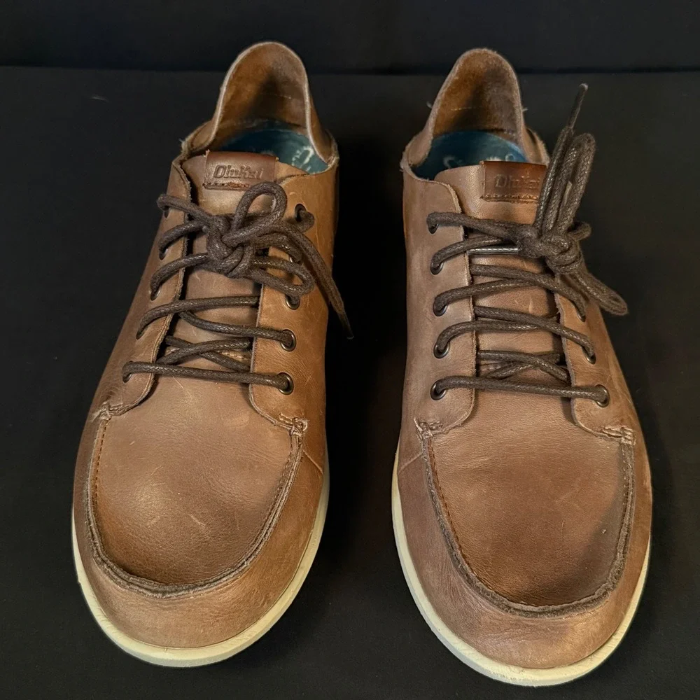 OluKai Nalukai Leather Lace Up Shoes Chukka Husk Silt Slip On 10378-6Z21 Mens 10